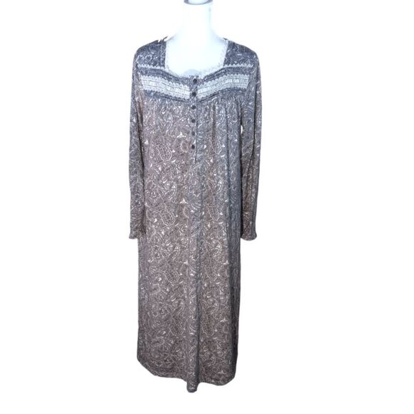 Secret Treasures Pink Gray Paisley Long Nightgown Sz M 8 10 - Picture 1 of 7